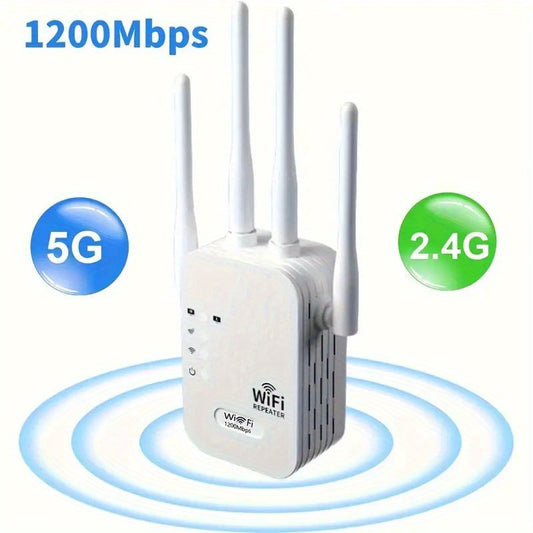 Ultra-Powerful 6x WiFi Range Extender - 1200Mbps Dual Band, Covers 9000 Sq Ft, Supports 35 Devices, 1-Tap Setup, 4 Antenna 360° Coverage, Ethernet Port