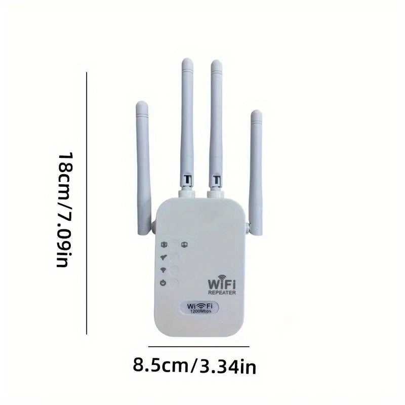 Ultra-Powerful 6x WiFi Range Extender - 1200Mbps Dual Band, Covers 9000 Sq Ft, Supports 35 Devices, 1-Tap Setup, 4 Antenna 360° Coverage, Ethernet Port