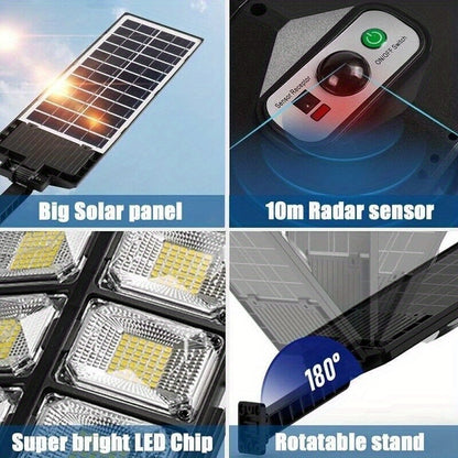 100000LM Solar Street Light - High-Power 6500K LED, Dusk to Dawn, Wide Angle Motion Sensor, Remote Control - Perfect for Commercial Yard Lighting & Outdoor Security