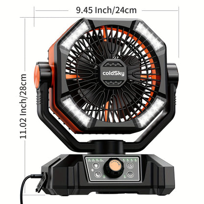 20000mAh Dual Power Pro Fan - Dual Motor, 4-LED Lantern, Remote, 8 Speeds - Portable Tent Fan for Camping, Outages, & Construction - High-Capacity, Rechargeable, & Versatile