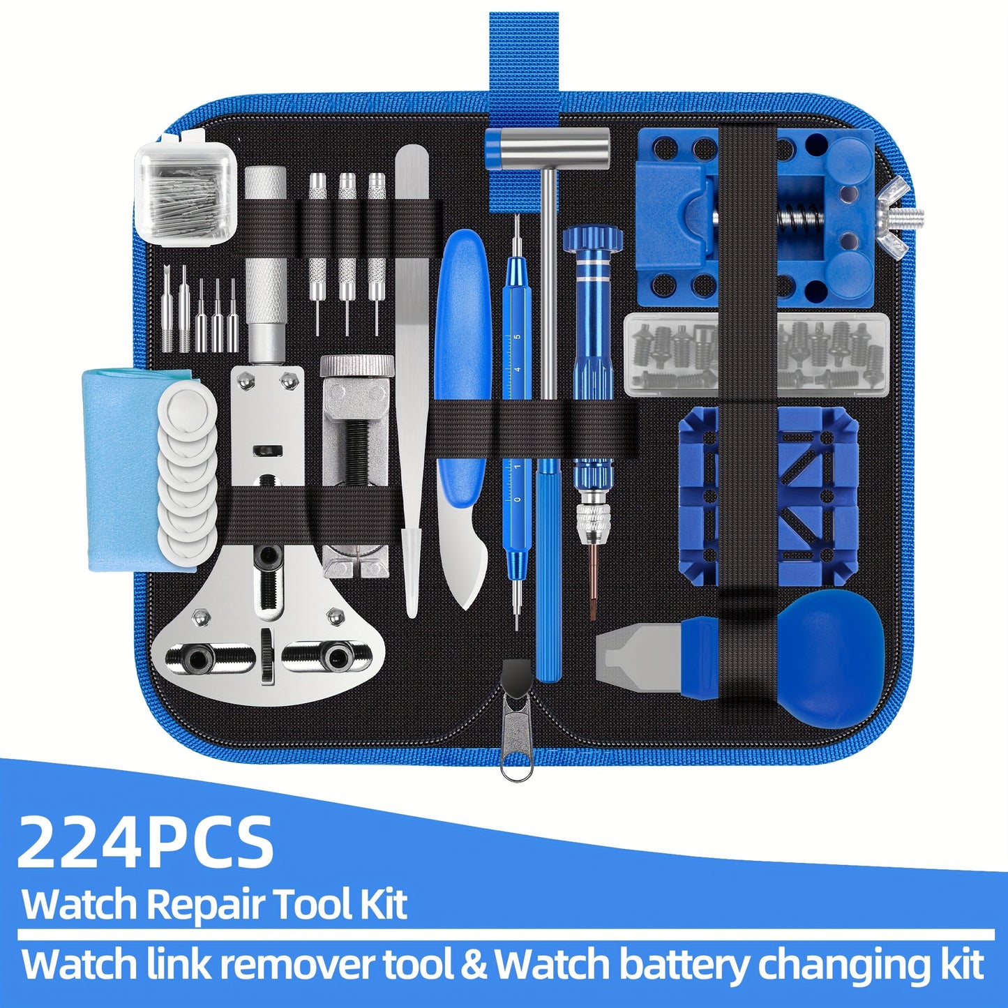 224pcs Professional Watch Repair Kit Set - Comprehensive Tool Collection for Battery Replacement, Spring Bar, and Band Link Pin Adjustment - Portable Carrying Case Included