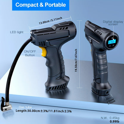 1 Pcs Portable Digital Tire Inflator - Compact USB Rechargeable Air Compressor with LED Light, Multi-Functional Nozzle Adaptors, and Long-Lasting Lithium Battery for Car, Motorcycle, Bicycle, and Ball Inflation