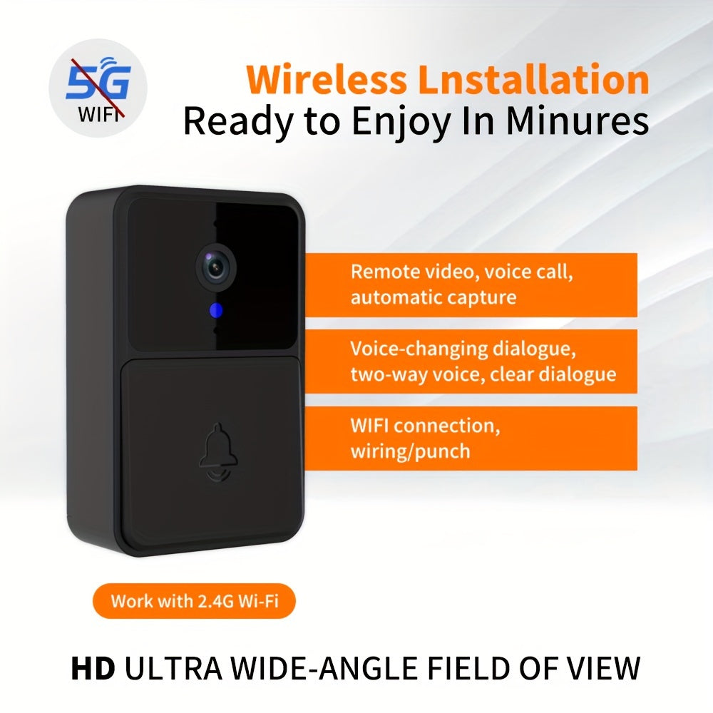 Wireless Intelligent Visual Doorbell Camera - Stage Monitors with HD Night Vision, Two-Way Calls, Photo, Recording, APP Control, Voice Change Function and Rechargeable Battery