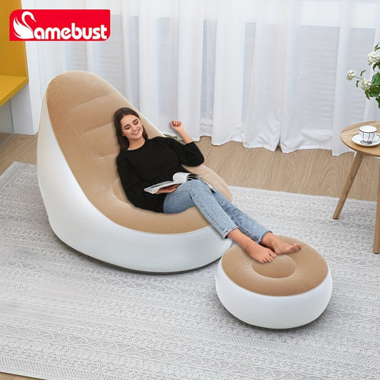 1pc Multi-Use Inflatable Air Sofa with Comfort Flock Finish and Footrest - Perfect for Family Outings & Home Relaxation