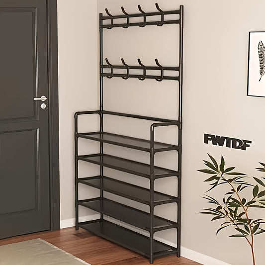 1pc 4/5 Layer Coat Rack, Multipurpose Coat Hanger And Shoe Shelf, Black/white, Self Assembly Required