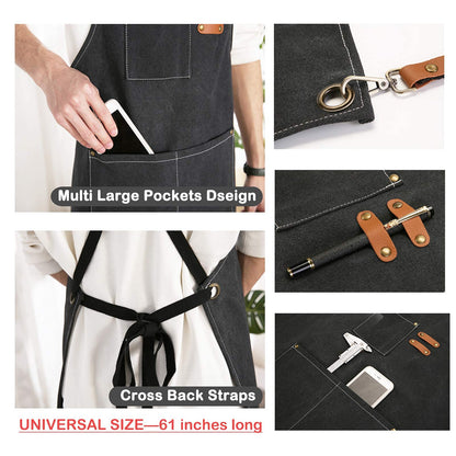 Women's adjustable shoulder strap cotton canvas crossover apron with pockets for baking and cooking. Comes with large pockets for female chef grilling and drafting work.SIZE:61-31-25INCH,13.7ouces