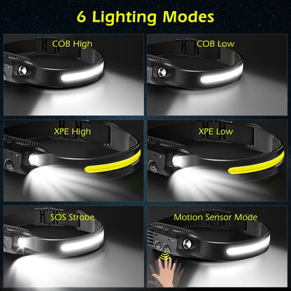 3PCs COB&LED Headlamp, Multi-mode Induction Headlight, Outdoor Motion Sensor Headlamp, Rechargeable for Running Camping Hiking Etc