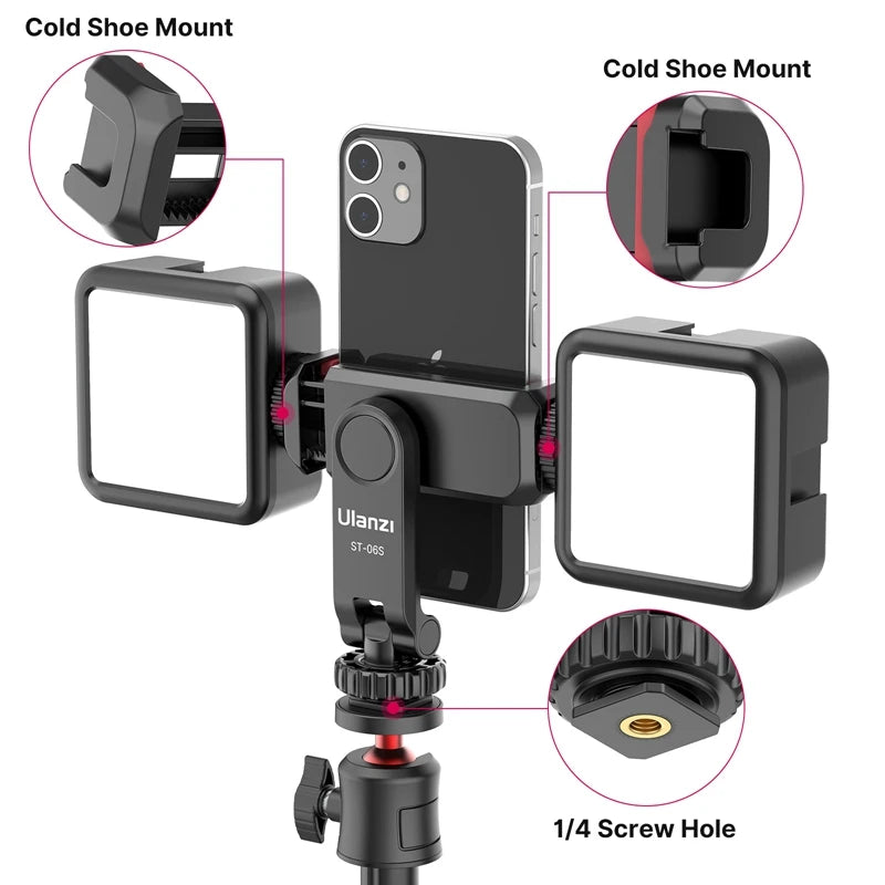 Ulanzi ST-06S Phone Holder Mount Clamp Clip Horizontal and vertical Shooting for Smartphone Cold Shoe Mount Video Light Mic