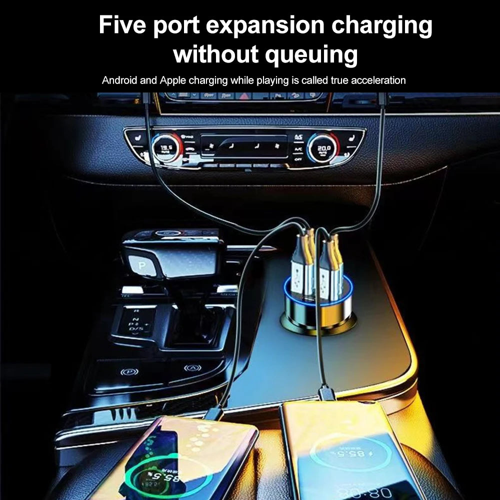 100W 6 Ports Car Charger Fast Charging PD QC3.0 USB C Car Phone Charger Type C Adapter in Car For iPhone Samsung Huawei Xiaomi