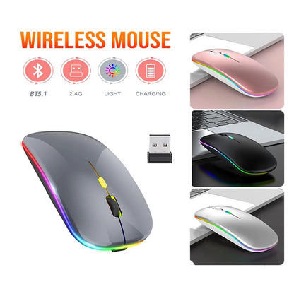 Wireless Bluetooth Mouse Rechargeable 2.4GHz Dual Mode Gaming Mice For Macbook Android Keyboard Laptop PC Computer Tablet Office