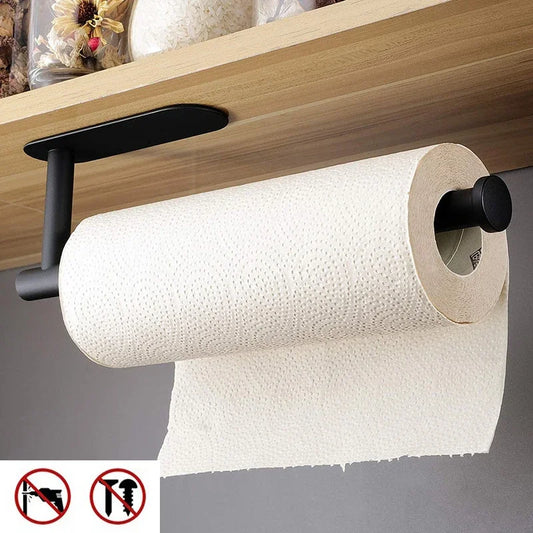 Stainless Steel Paper Towel Holder Self Adhesive Kitchen Roll Paper Holder No Punching Kitchen Bathroom Lengthen Storage Rack