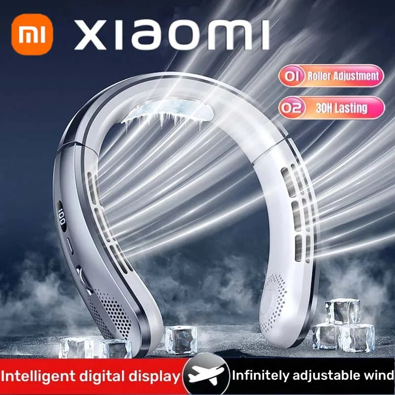 Xiaomi 8000mAh USB Hanging Neck Fan Portable Bladeless Mini Rechargeable Mute LED Digital Display Electric Fans Air Cooler New