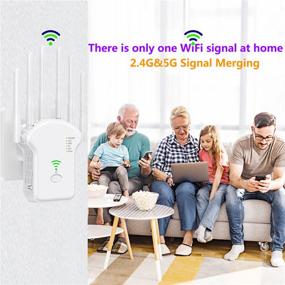 1200Mbps WiFi Repeater Wireless WiFi Signal Repeater Extender High Gain 6 Antenna Dual-Band 2.4G 5G Network Amplifier WPS Router