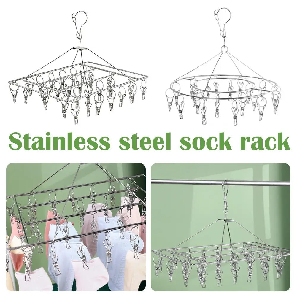 Stainless Steel Windproof Clothespin Laundry Hanger Rack Peg Towel Drying Sock Clothes Airer Hook Dryer Clothesline Bra Q6P9