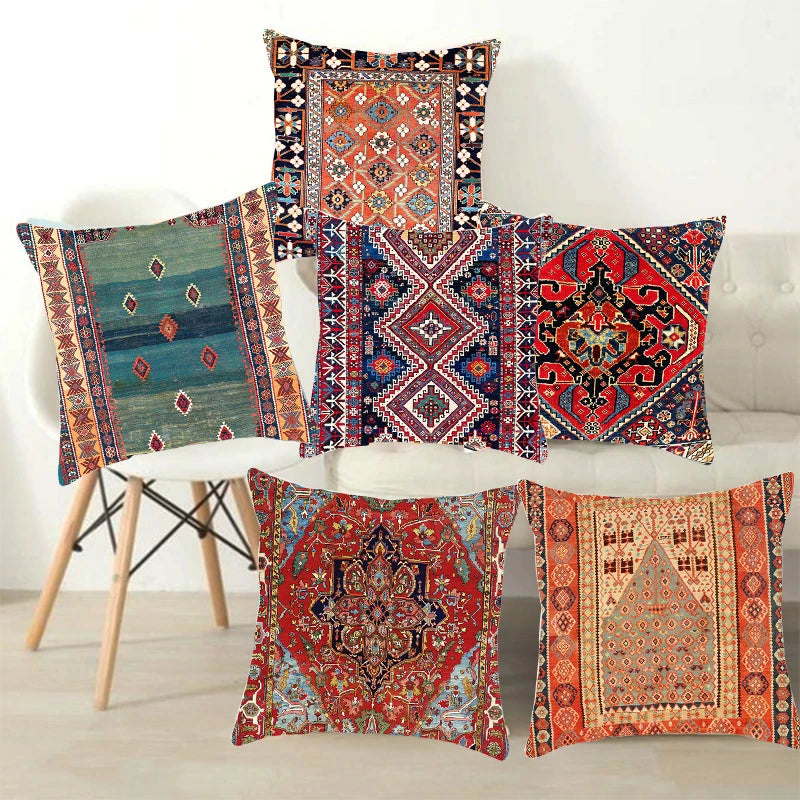 2023 New Ethnic Persian Carpet Print Linen Pillows Case Hot Bohemian Decorative Geometric Throw Pillows Sofa Couch Home Decor