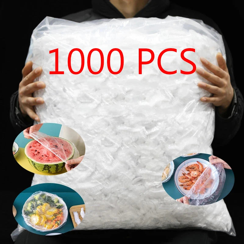 100/1000 pcs Saran Wrap Disposable Food Cover Grade Fruit Vegetable Storage Bag Elastic Plastic Bag Kitchen Fresh Keeping Bag