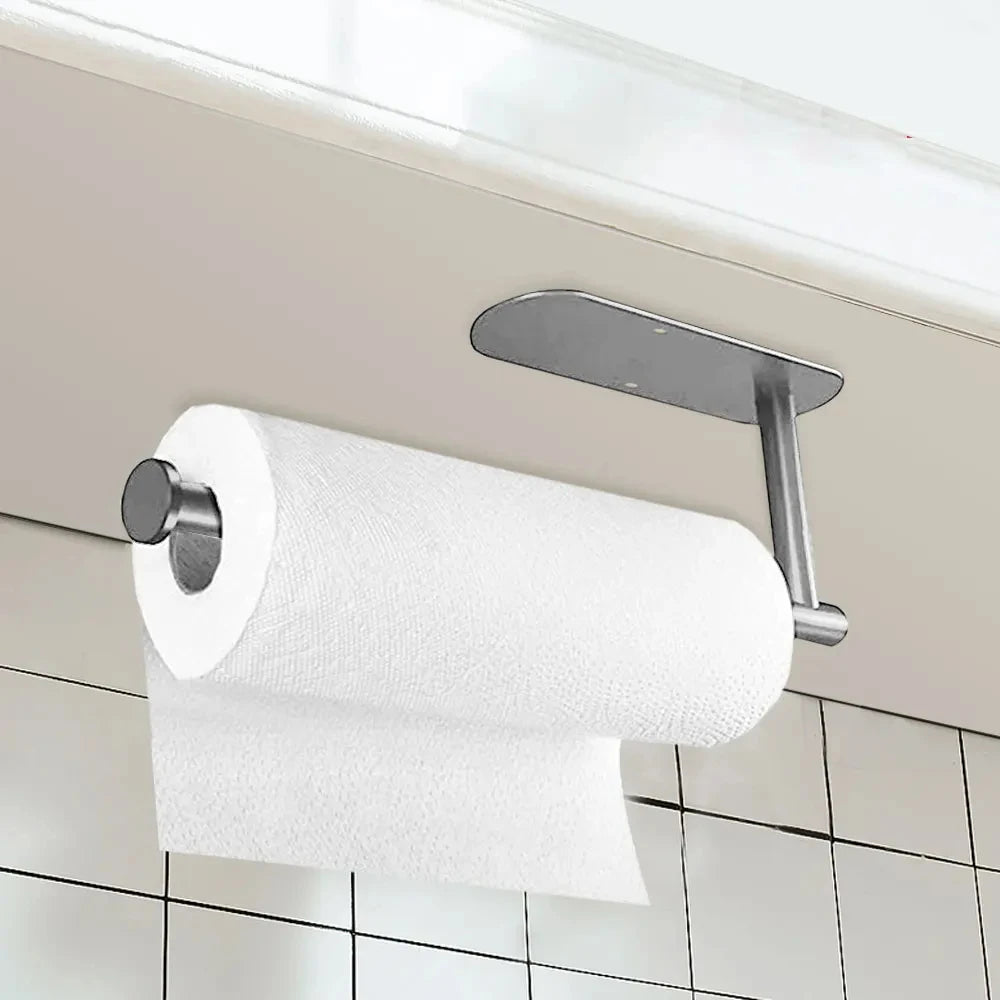 Stainless Steel Paper Towel Holder Self Adhesive Kitchen Roll Paper Holder No Punching Kitchen Bathroom Lengthen Storage Rack