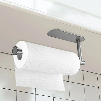 Stainless Steel Paper Towel Holder Self Adhesive Kitchen Roll Paper Holder No Punching Kitchen Bathroom Lengthen Storage Rack