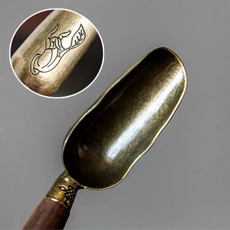 Wooden Handle Tea Shovel Tea Spoon,Tin Alloy Ebony Coffee Scoops Tableware Teaspoons,Easy Clean Anti Sprinkle Tea Spoon