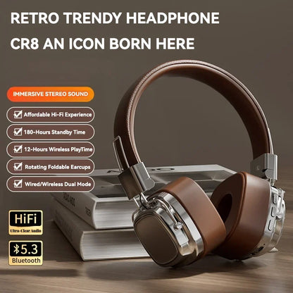 2024 New Retro On Ear Headphones Wireless Bluetooth Headsets DJ Stereo Sounds Bluetooth 5.3 Foldable Headset Gamer Choice