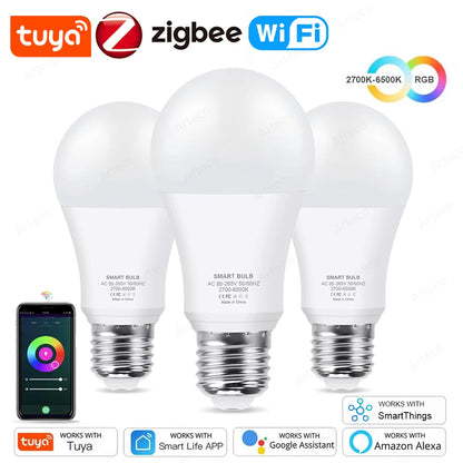 Tuya E27 Zigbee LED Bulbs WiFi Smart LED Lamp RGB+CW+WW 15W 18W LED Light Bulb Works With Amazon Alexa Google Home Room Decorate