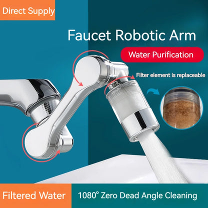 1080° Rotating Water Purification Filter Plastic Faucet Mechanical Arm Spray Head Kitchen Washbasin Extension Tap Aerator Univer