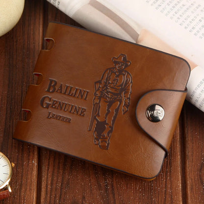 Thin Leather Men`s Wallet Large Capacity Card Holder Snap Wallet Coin Purse Western Denim Hollow Out Personality Design