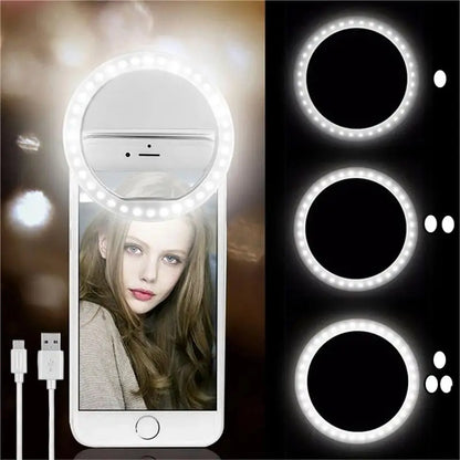 2024 USB Charge Led Selfie Ring Light Mobile Phone Lens LED Selfie Lamp Portable Mobile Phone Luminous Ring Clip LED Ring Light