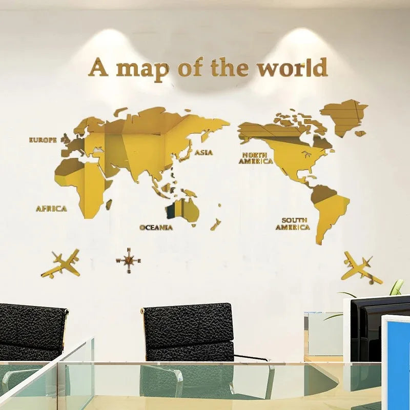 World Map Wall 3D Acrylic Wall Stickers Three-dimensional Mirror Stickers Bedroom Office Background Wall Decoration Stickers