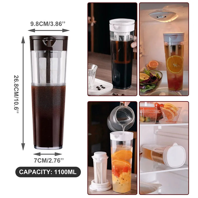 1.1L Cold Brew Machine Coffee Pot Juice Kettle Summer Water Pitcher Making Iced Coffee Lemonade Fruit Tea for Refrigerator