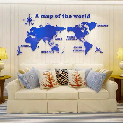 World Map Wall 3D Acrylic Wall Stickers Three-dimensional Mirror Stickers Bedroom Office Background Wall Decoration Stickers