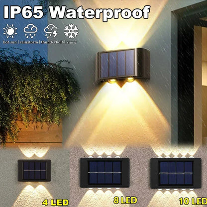 10/8/6/4LED Solar Wall Lamp Outdoor Waterproof Up and Down Luminous Lighting for Garden Fence Decoration Sunlight Light