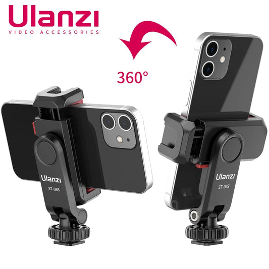 Ulanzi ST-06S Phone Holder Mount Clamp Clip Horizontal and vertical Shooting for Smartphone Cold Shoe Mount Video Light Mic