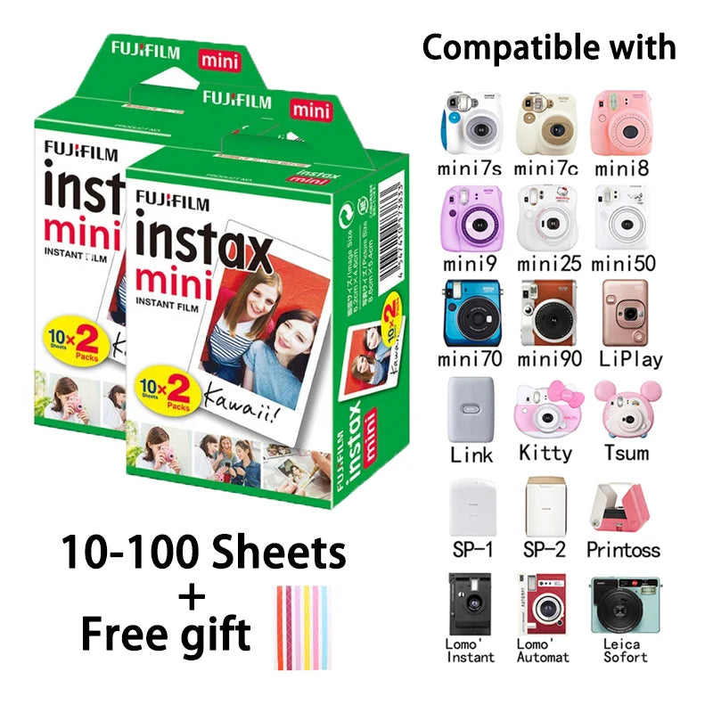 10/20/40/80/200 Sheets Fujifilm instax Mini 11 12  9 7+ 90 3 Inch White Edge Films For Instant Mini Camera 25 50s 90 Photo Paper