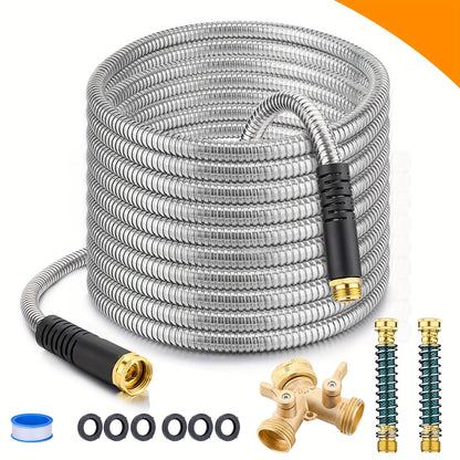 100FT Metal Garden Hose-304 Stainless Steel Water Hose- Heavy Duty Flexible Kink Free Hose, No Bite