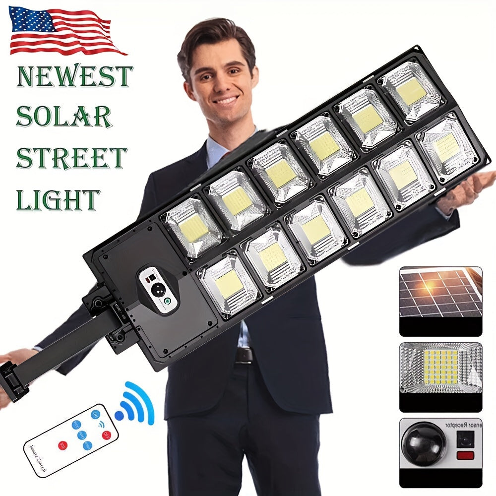 100000LM Solar Street Light - High-Power 6500K LED, Dusk to Dawn, Wide Angle Motion Sensor, Remote Control - Perfect for Commercial Yard Lighting & Outdoor Security