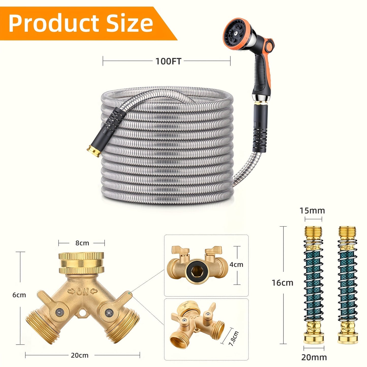 100FT Metal Garden Hose-304 Stainless Steel Water Hose- Heavy Duty Flexible Kink Free Hose, No Bite