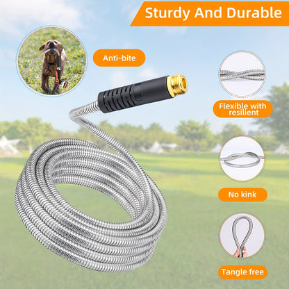 100FT Metal Garden Hose-304 Stainless Steel Water Hose- Heavy Duty Flexible Kink Free Hose, No Bite